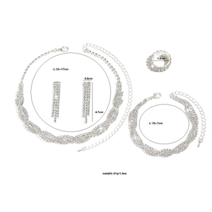 Detaillierte Größenangaben für das Braut-Strass-Schmuckset mit Kette und Ohrringen
