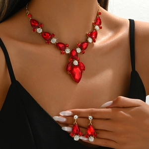 Collana In Lega Vintage Con Strass Taglio A Pera E Orecchini A Goccia Per Donna Matrimonio Festa Gioielli Da Banchetto