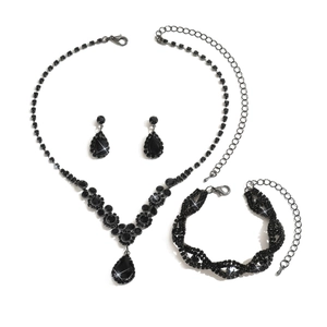 Teardrop zircon bridal jewelry set including necklace bracelet and earrings in black gunmetal