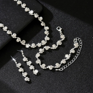 Set di gioielli da sposa in argento con strass scintillanti inclusi collana e bracciale