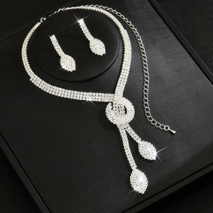 Sparkling crystal bridal jewelry set featuring multi-row necklace and matching earrings