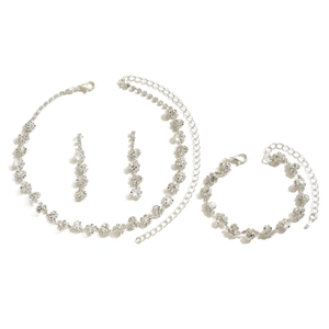 Set di gioielli da sposa in argento con strass scintillanti, collana, bracciale e orecchini