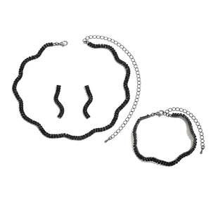 Parure de bijoux 3 pièces en strass noirs avec collier, bracelet et boucles d'oreilles
