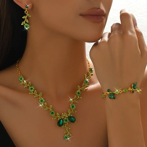 Bridal Rhinestone Crystal Necklace Earrings Bracelet Luxury Flower Vine Wedding Banquet Accessories For Women Party Prom Jewelry
