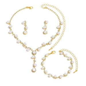 Elegantes vergoldetes Schmuckset mit Perlen und Strasssteinen für festliche Abendkleider