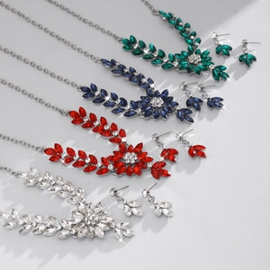 Floral bridal jewelry set with crystal necklace and earrings in four vibrant colors