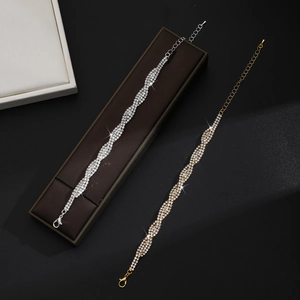 Elegant gold and silver twisted rhinestone bracelets for women with adjustable chains