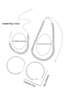 Macro view of crystal jewelry set showing dimensions of choker, necklace and earrings