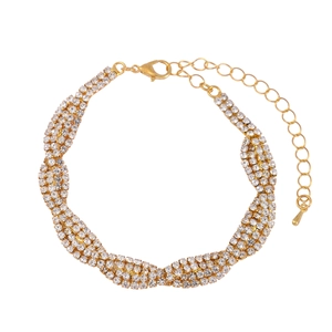Elegant multi-row sparkling rhinestone bracelet with gold finish and adjustable clasp