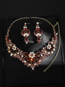 Luxurious crystal jewelry set with floral necklace and earrings for formal gala wear