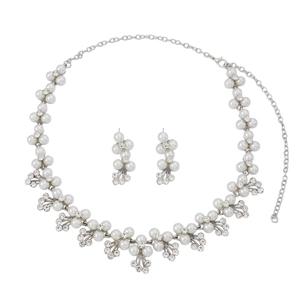 Set di gioielli da sposa elegante con perle e strass, collana e orecchini coordinati