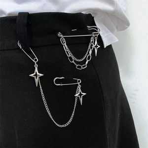Broche Épingle à Nourrice Punk Pendentif Étoile en Alliage Avec Chaîne Métallique Ajusteur de Taille de Pantalon Bijoux Y2K