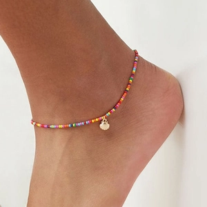 Bohemian Bunte Perlen Fußkettchen Für Damen Zinklegierung Gold Silber Muschel Anhänger Sommer Strand Schmuck Verstellbare Kette