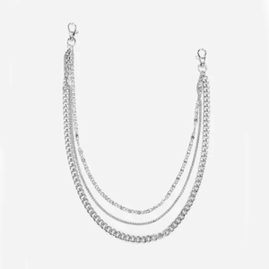 Three-layer silver metal waist chain with lobster clasps for punk style accessories