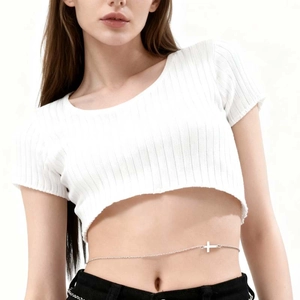 Minimalist Alloy Cross Pendant Waist Chain For Women Sexy Gold Silver Metal Body Chain Adjustable Belly Chain Jewelry Gift
