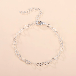 Minimalist silver hollow heart link bracelet with adjustable lobster clasp closure