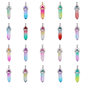 Set of 20 hexagonal quartz crystal point pendants with colorful gradient finishes