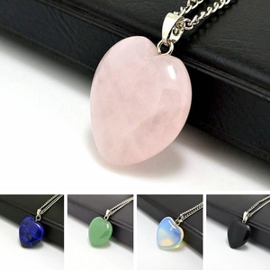 Collier Pendentif Cœur en Pierre Alliage Minimaliste pour Femme Quartz Rose Opalite Aventurine Verte Obsidienne Bijoux
