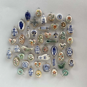18K gold plated ceramic charms with floral patterns and slogans in various shapes