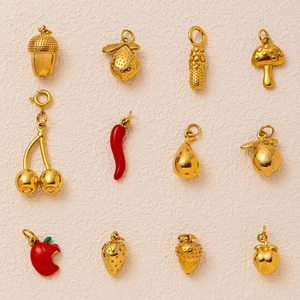 Stainless Steel Fruit Pendant Necklace For Women 18K Gold Plated Enamel Cherry Strawberry Chili Mushroom Fashion Jewelry