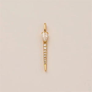 Minimalist 18K gold plated long drop pendant with teardrop zircon and micro-set stones