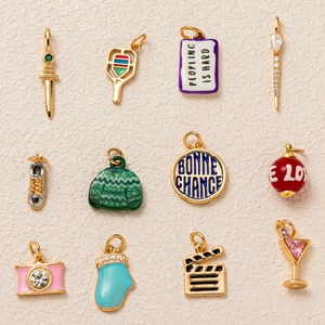 18K Gold Plated Stainless Steel Necklace Copper Enamel Charms Camera Racquet Heart Drip Oil Pendants Jewelry Making DIY Pendants