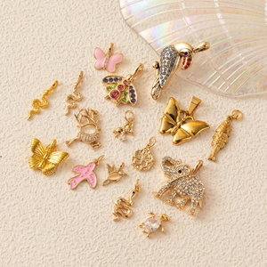 Gold Kupfer Tieranhänger DIY Schmuck Schmetterling Schlange Elefant Hirsch Vogel Emaille Strass Charms für Halsketten