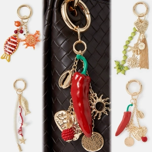 Bohemian Alloy Beaded Bag Charm Keychain With Chili Fish Starfish Sun Heart Pendants For Women Fashion Handbag Decoration