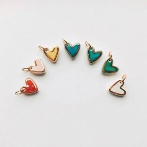 Colorful heart-shaped zircon pendants with gold metal edges for DIY jewelry making