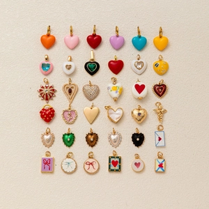 36-piece gold heart charms set with zircon and enamel in assorted colors and patterns