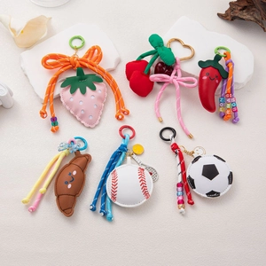 Handmade PU Leather Fruit Food Sports Keychain Pendant Cherry Strawberry Chili Croissant Football Baseball Bag Charm Jewelry Gift