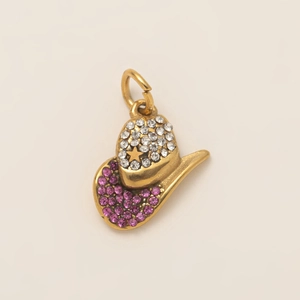 Gold cowboy hat pendant with sparkling zircon and purple stones for DIY jewelry making