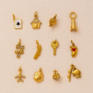 Set of 12 gold plated stainless steel house and key DIY jewelry pendants with zircons