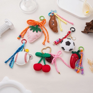 Bow cherry and leather food keychain collection with strawberry, soccer and chili charms