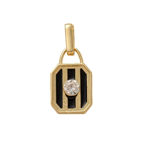Modern gold octagonal pendant with black vertical stripes and a central zircon crystal
