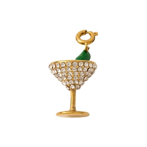 18K gold plated martini glass pendant charm with white pave crystals and green olive detail