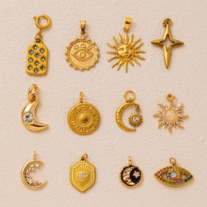 Stainless Steel Gold Plated Celestial Sun Moon Star Evil Eye Pendant Necklace For Women Vintage Rhinestone Charm Jewelry Gift