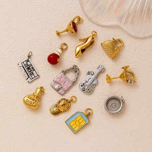 Polished 18K gold plated stainless steel guitar and handbag charms for DIY jewelry making