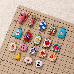 DIY colorful enamel pendants in various shapes with 18K gold plated stainless steel