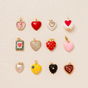 Mode Kupfer 14K Vergoldet Herz Anhänger Halskette Mit Zirkonia Emaille DIY Schmuck Zubehör Für Damen Valentinstag Geschenk