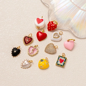 Handgefertigte Herzanhänger mit Rosenzirkon und Emaille für DIY-Schmucksets