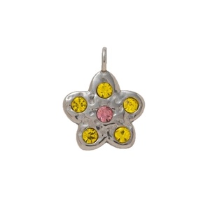 Colgante de flor en acero inoxidable pulido con cristales amarillos y rosas para joyería