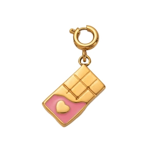 Pendentif chocolat avec émail rose et détail de cœur doré avec fermoir à ressort
