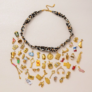 18K gold plated chain necklace with various DIY pendant charms like cassette and dominoes