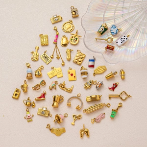 18K gold plated stainless steel cassette and key charms with colorful enamel and crystals