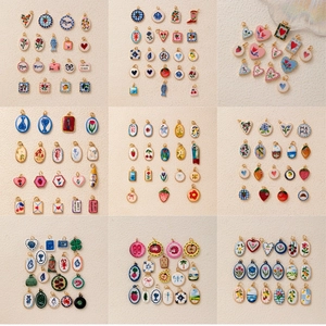 Gold Plated Copper Enamel Fruit Animal Pendant For DIY Jewelry Making Colorful Lobster Cherry Necklace Charm Accessories