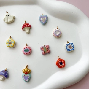 DIY colorful mushroom and ghost charms in 18K gold plated stainless steel