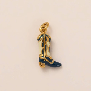 Detailed close-up of a 18K gold-plated stainless steel cowboy boot enamel pendant
