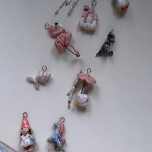 Ciondoli artistici animali fenicottero rosa, cigno e gattino per creazione gioielli