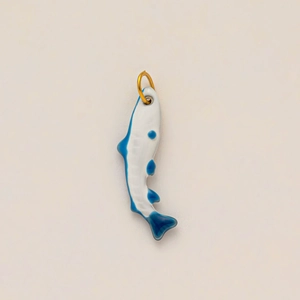 Blue and white ceramic fish pendant with 18K gold plated loop for DIY jewelry making